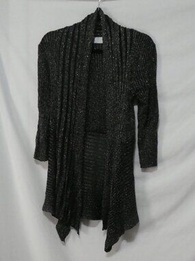 UNIQUE INT'L Black & Silver Metallic Shimmer Open Front Sheer Cardigan - P2P 14"